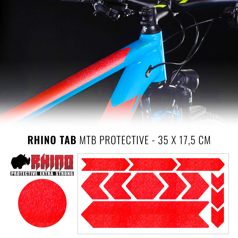 Kit Adesivo Protezione Telaio Bicicletta MTB Rhino, Rosso Fluo, 35